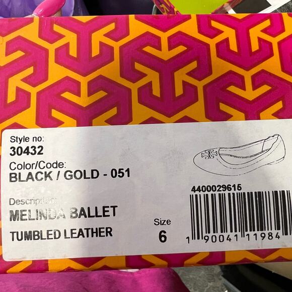 Tory Burch Melinda Ballet Flats Shoes Gold Leather Black Patent Cap Toe Size 6 - Picture 11 of 11